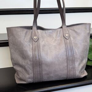 Frye genuine leather shoulder tote bag, soft distressed leather neutral